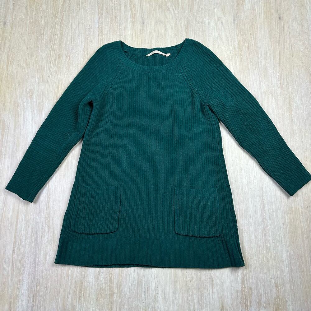 Soft Surroundings Green Chenille Ribbed Boat Neck Long Sleeve Tunic Sweater XS